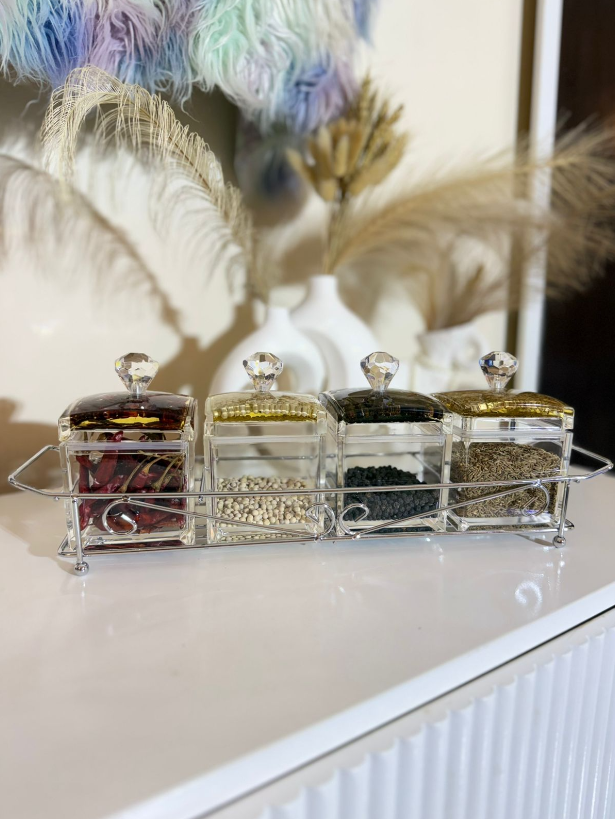 Luxury Acrylic Spice Jar Set with Metal Stand